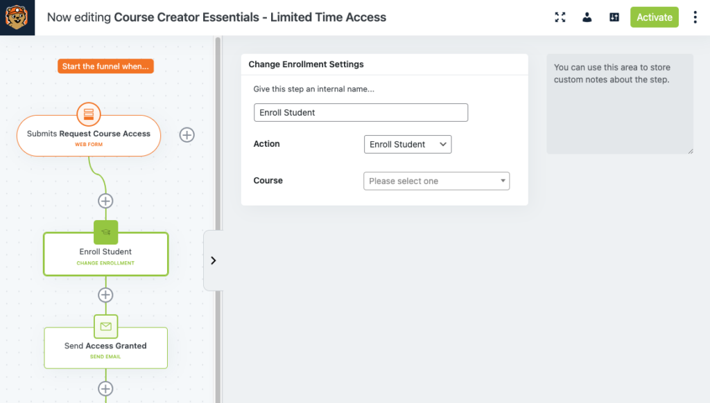 Change Enrollment Action Settings