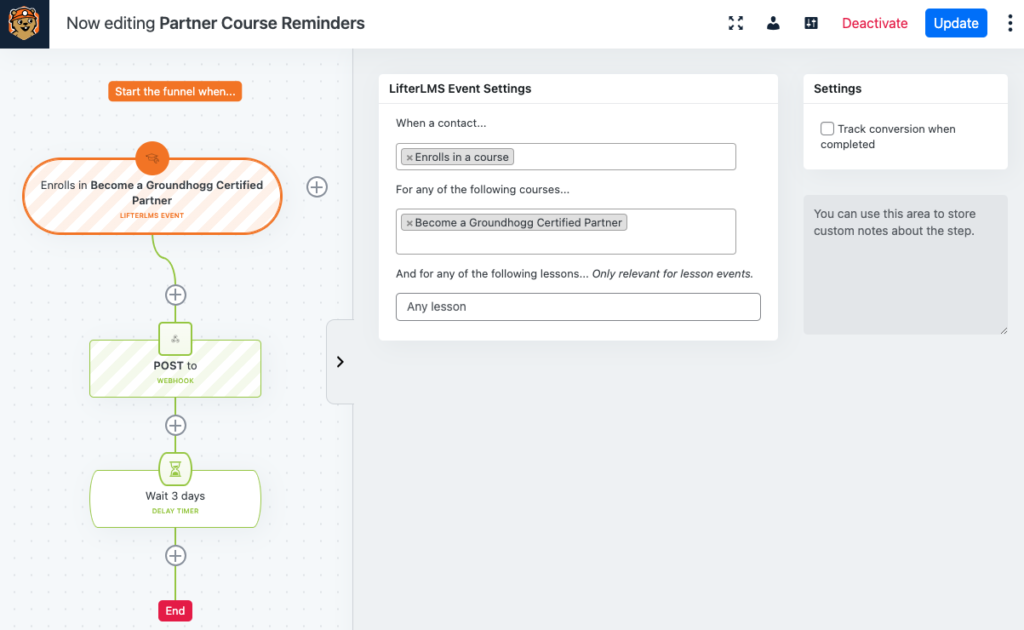 LifterLMS Event Settings