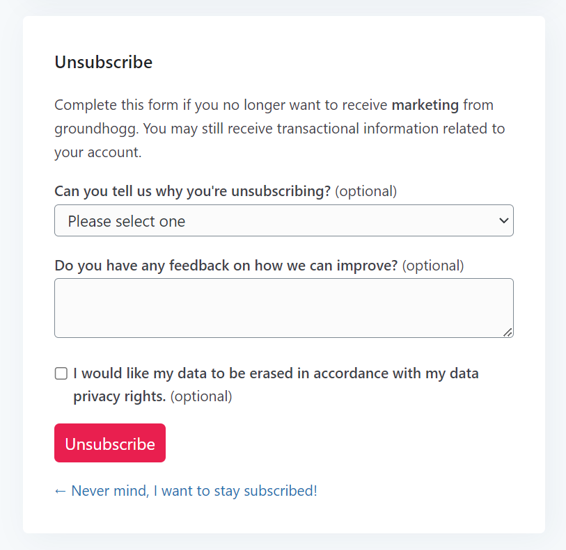 New unsubscribe form in the preferences center