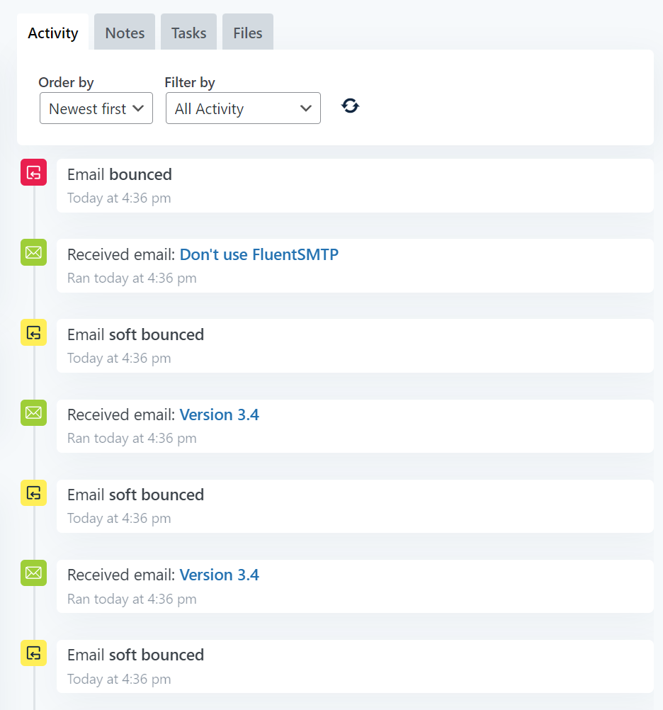 soft bounce activity in the contact activity timeline