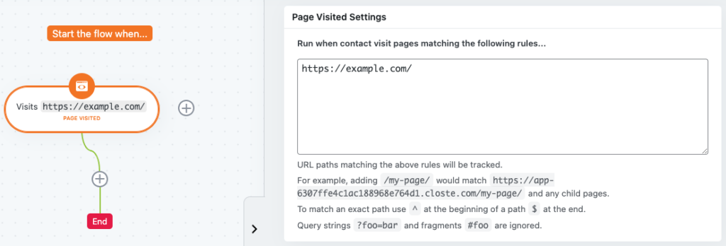 Page Visited Settings