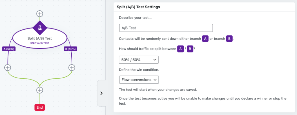 Split A/B Test Settings