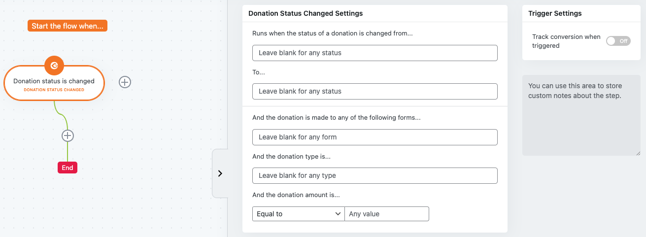 GiveWP Donation Status Changed Trigger Settings