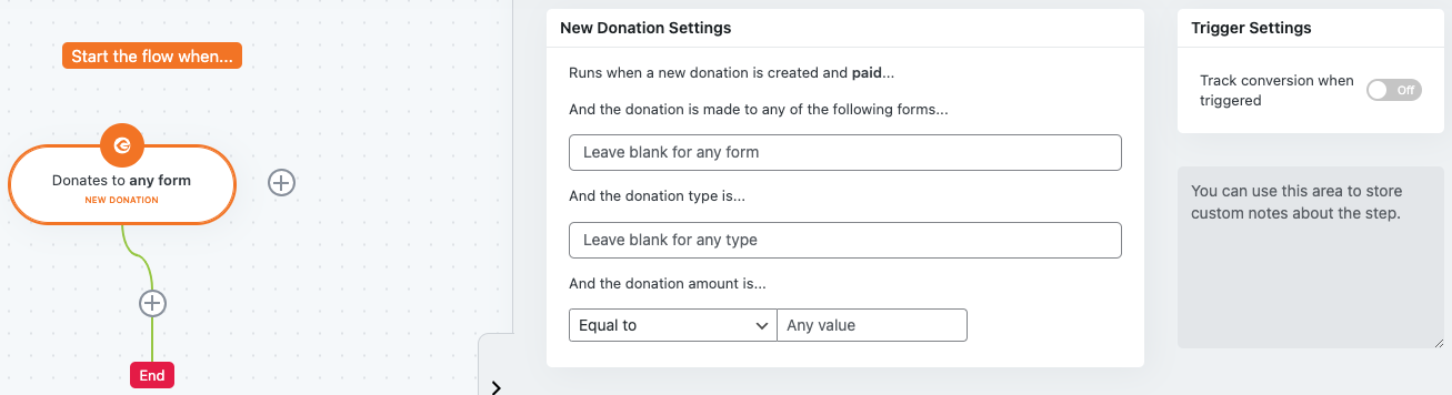 GiveWP New Donation Trigger Settings