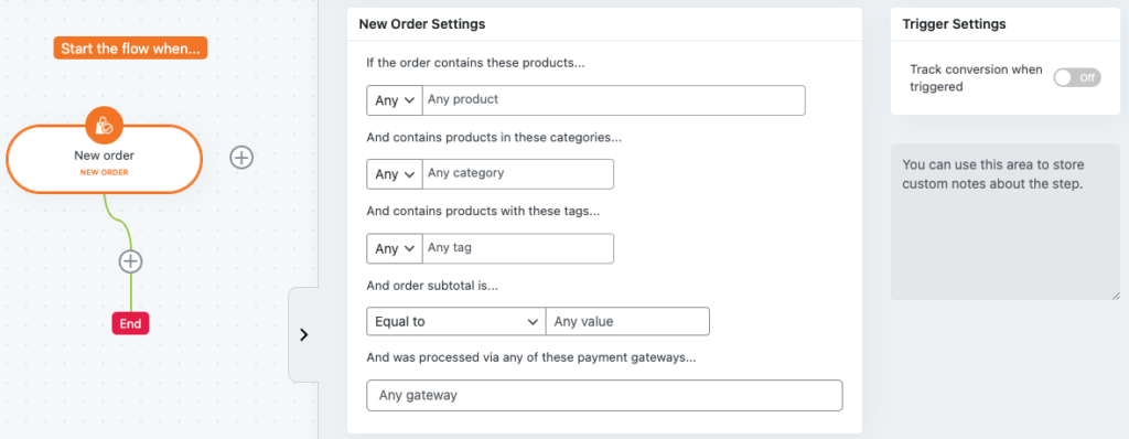 New Order Trigger Settings