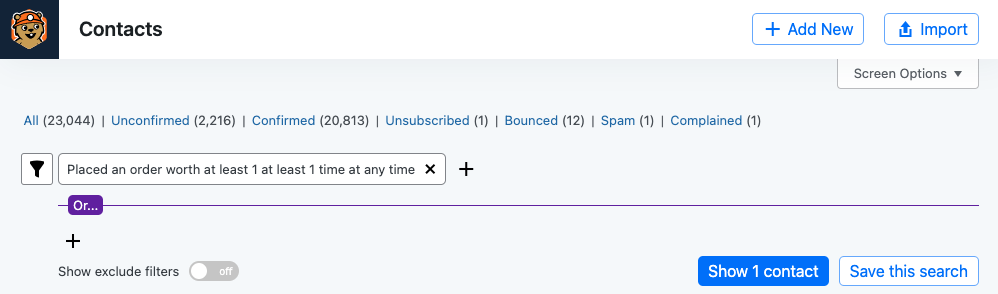 Order Activity Filter