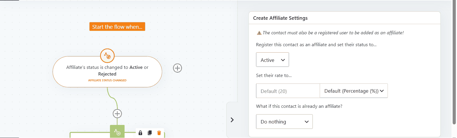 Groundhogg flow action settings for the Create Affiliate action