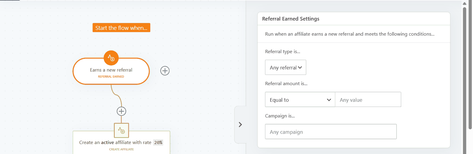 Groundhogg flow trigger settings for the Referral Earned trigger