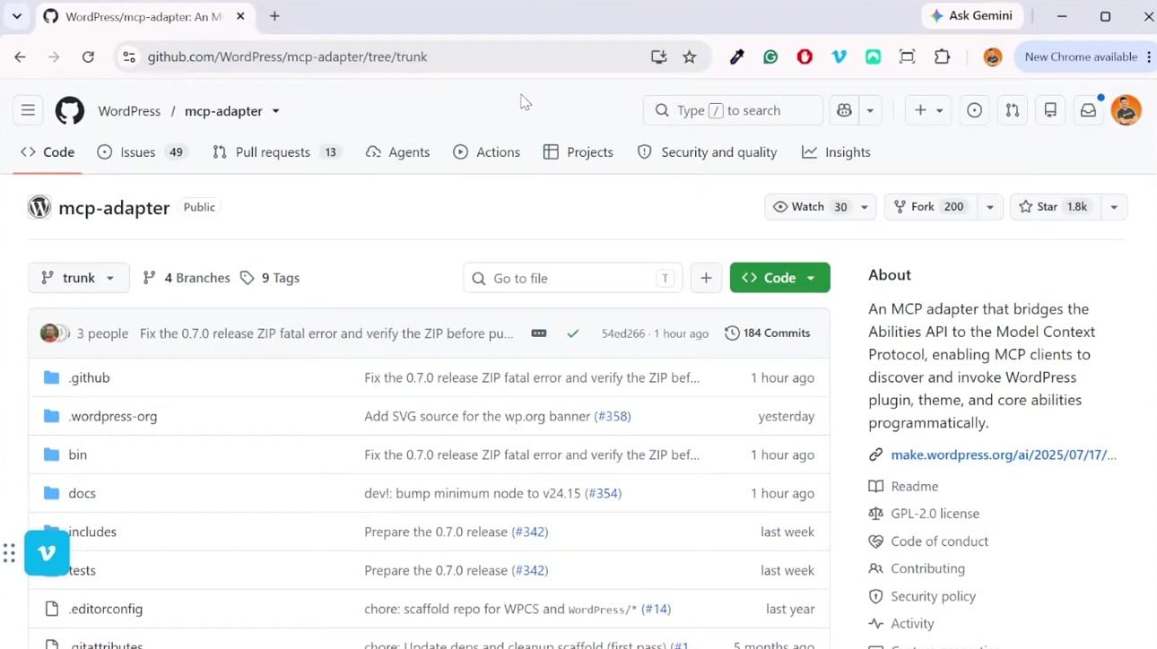 The official WordPress MCP Adapter plugin on GitHub